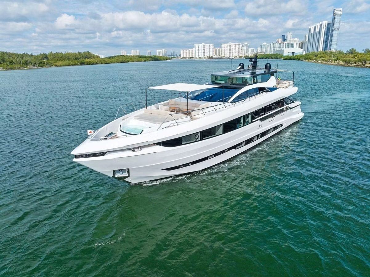 2020 Mangusta 33M GranSport luxury motor yacht underway off Miami